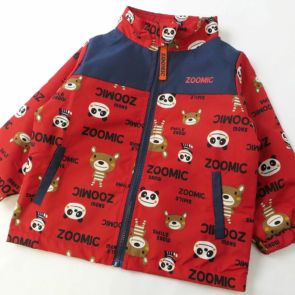 日本 ZOOLAND - 撥水加工 防風刷毛鋪棉外套-熊熊大集合-紅x深藍