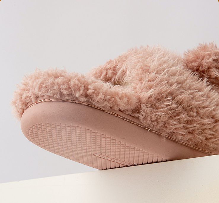 毛毛保暖室內拖鞋-小熊-卡其色