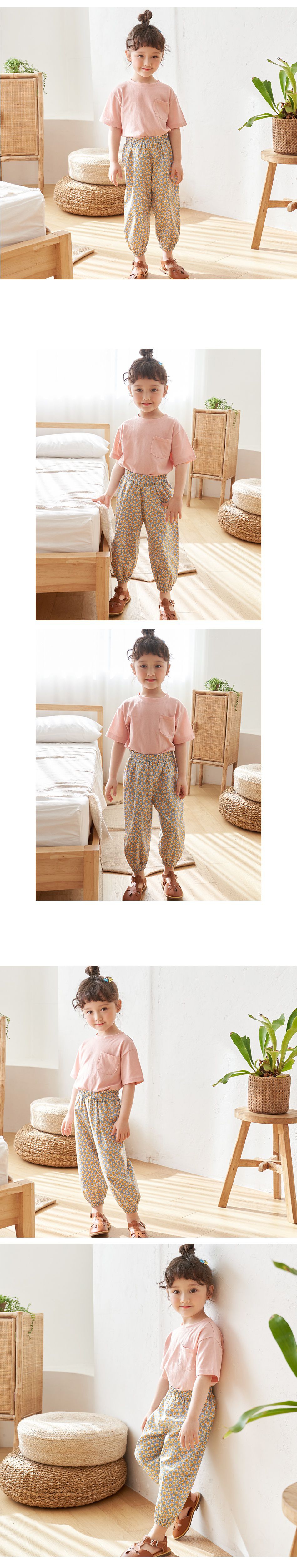 韓國 Bebezoo - 透氣純棉縮褲管防蚊褲-花花橘