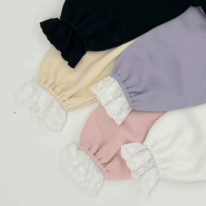 日本 Lycee mine - 可愛蕾絲袖口印花長袖上衣-白