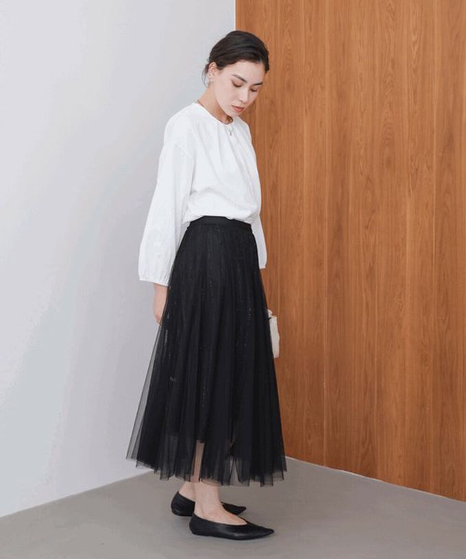 日本 Bab - 華麗優雅層次緹花鬆緊紗裙-質感黑