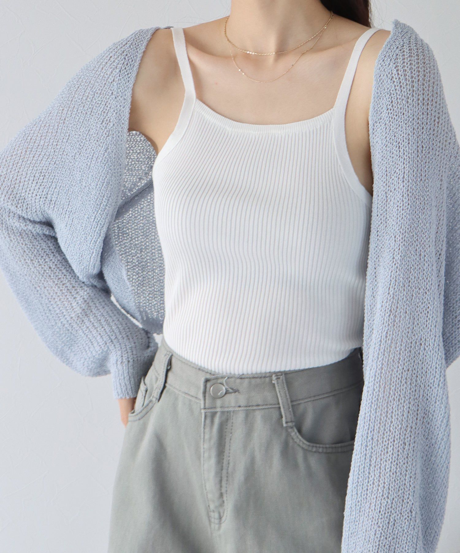 日本 BLUE EAST - 彈性羅紋無袖上衣/內搭-條紋-黑