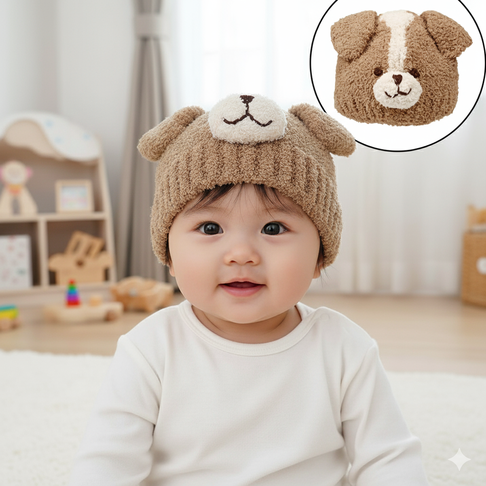 針織帽-毛茸茸動物-咖啡色