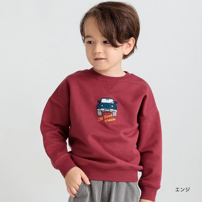 日本 BRANSHES - 吉普車刺繡裏毛長袖上衣-藍