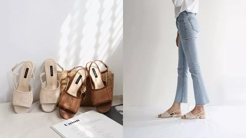 韓國 Dangolunni - 交叉編織拖鞋-杏