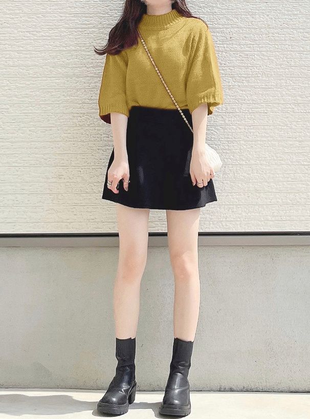 日本 GRL - 百搭立領針織短袖上衣-天藍 (F)