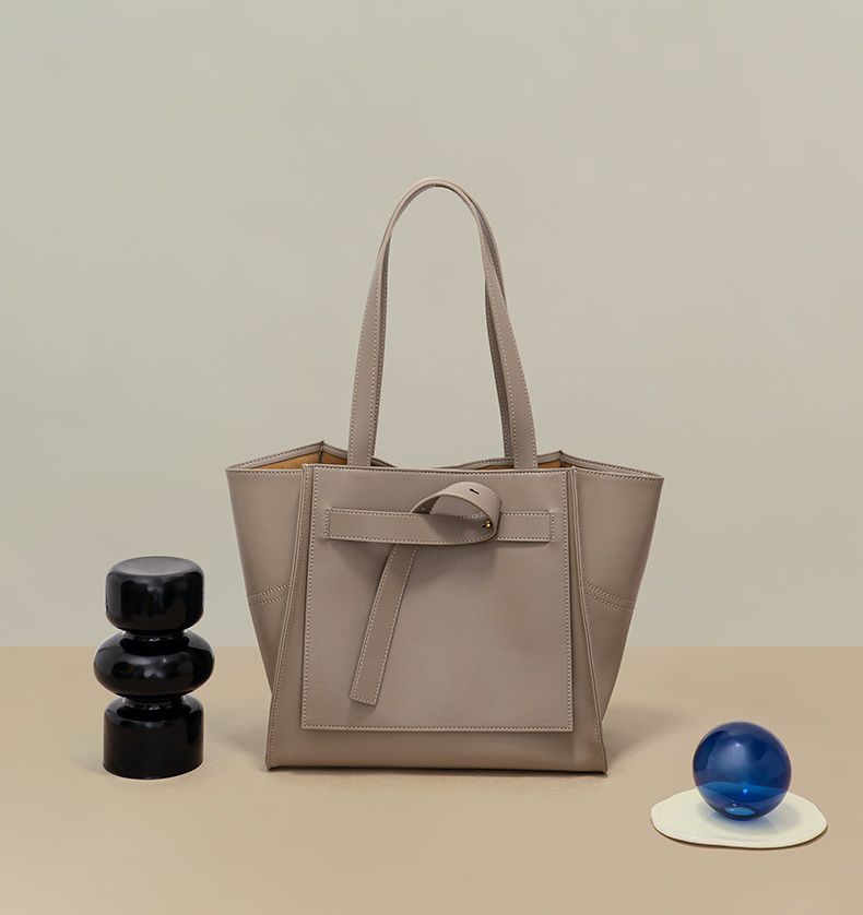 真皮簡約大容量單肩子母包/托特包-含小收納包-奶茶色 (30x12x28cm)