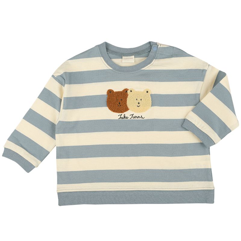 akachan honpo - 長袖T恤-動物凸毛繡-藍色