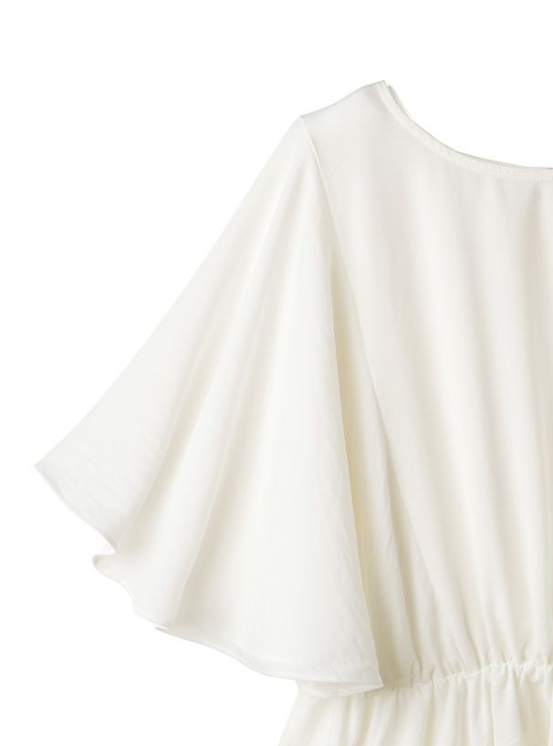 日本 GRL - 圓領寬鬆收腰波浪短袖上衣-米杏 (F)