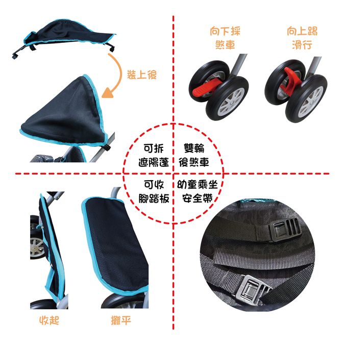 可麗兒 - 可拆式遮陽手推車-藍色-重量4.8公斤