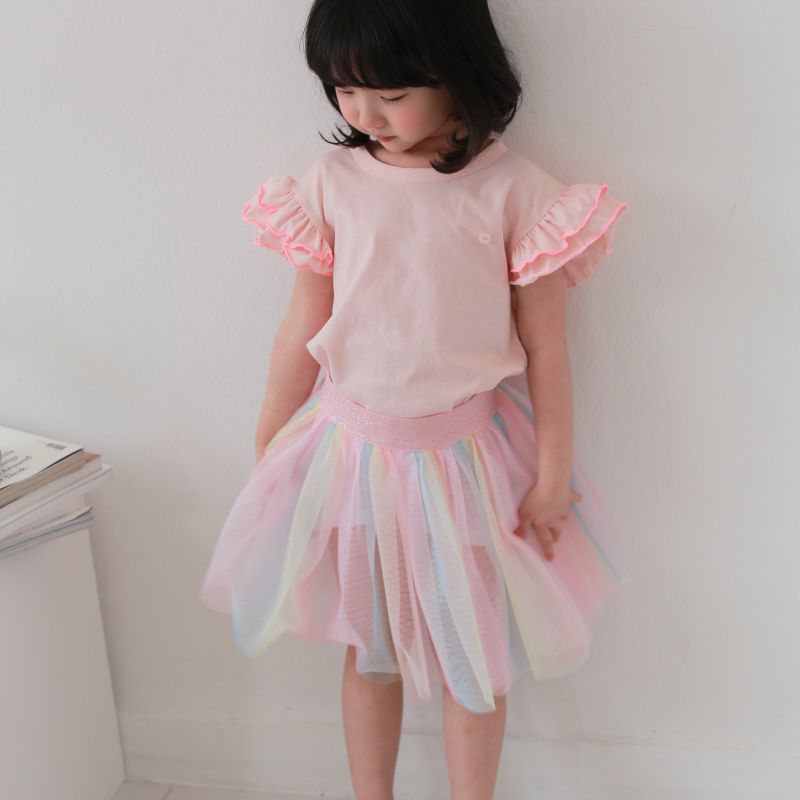 韓國 Coco Rabbit - 彩虹漸層網紗褲裙-粉紅