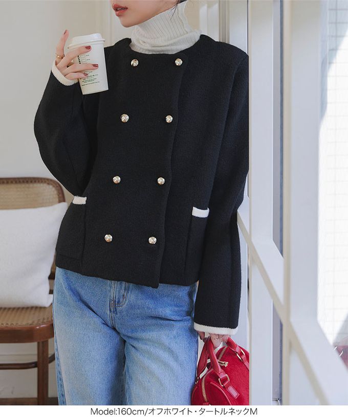 日本 Kobe Lettuce - [定番]優美羅紋針織合身上衣(可選領)-黑白條紋