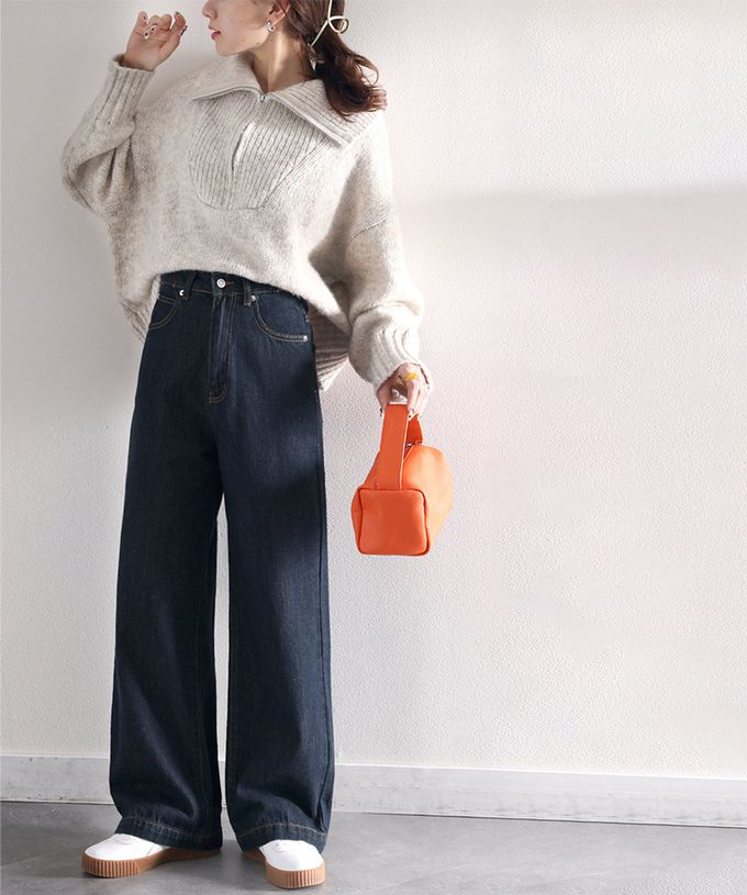 日本 Classical Elf - 熱銷必收！純棉厚磅顯瘦美腳寬褲-海軍藍