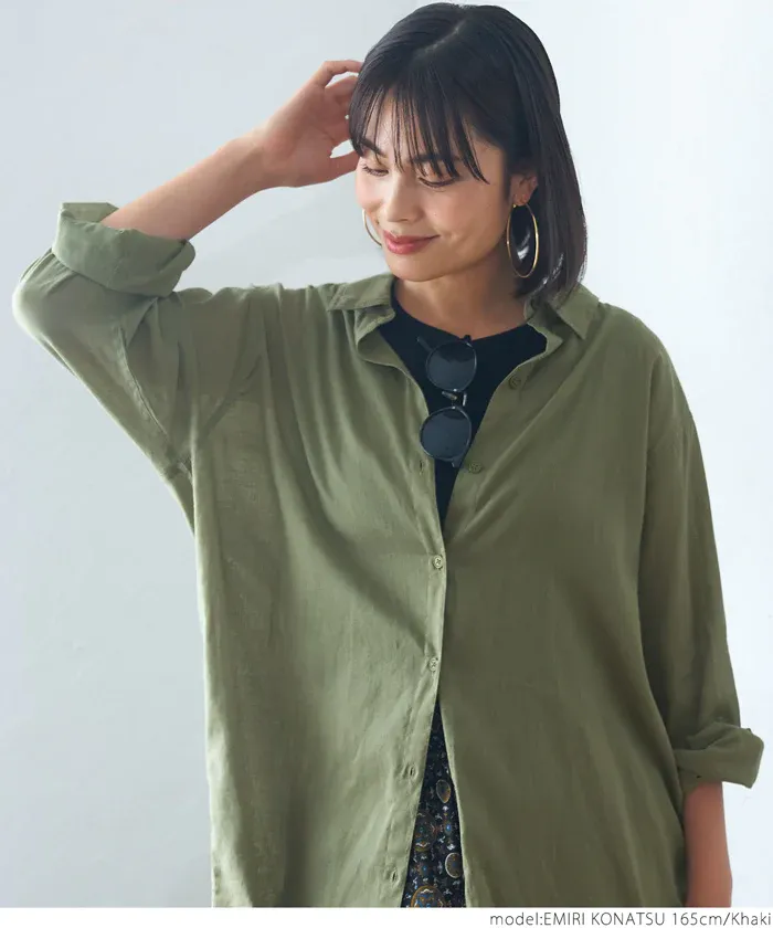 日本 COCA - 純棉透感長版薄外套-軍綠