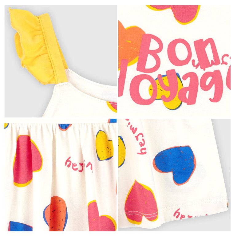 韓國 HEJMINI - 多彩愛心荷葉背心洋裝-象牙白