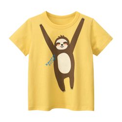27KIDS - 純棉短袖上衣-頑皮樹懶-黃色