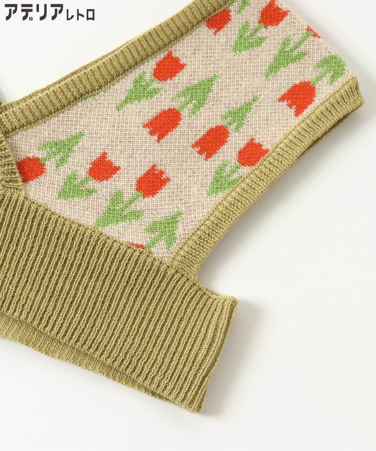 日本 BREEZE - 聯名款 昭和風針織背心x長袖洋裝-優雅鬱金香-黃綠