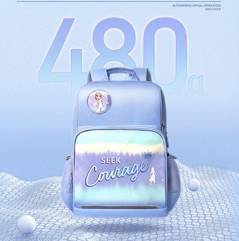 卡通大容量透氣減壓書包-卡通人物艾莎-藍色 (建議135-160cm)-30x16x41cm