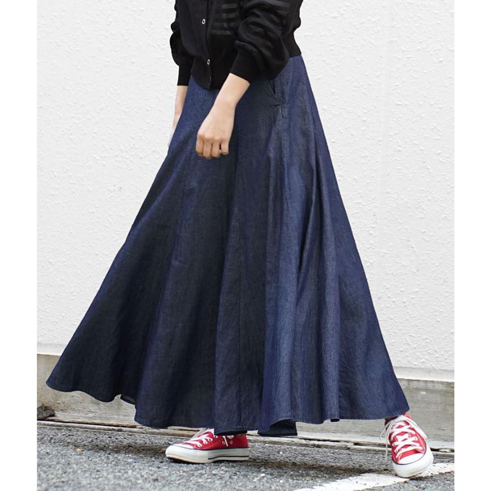 日本 zootie - 質感透氣丹寧A-line修身長裙-深藍
