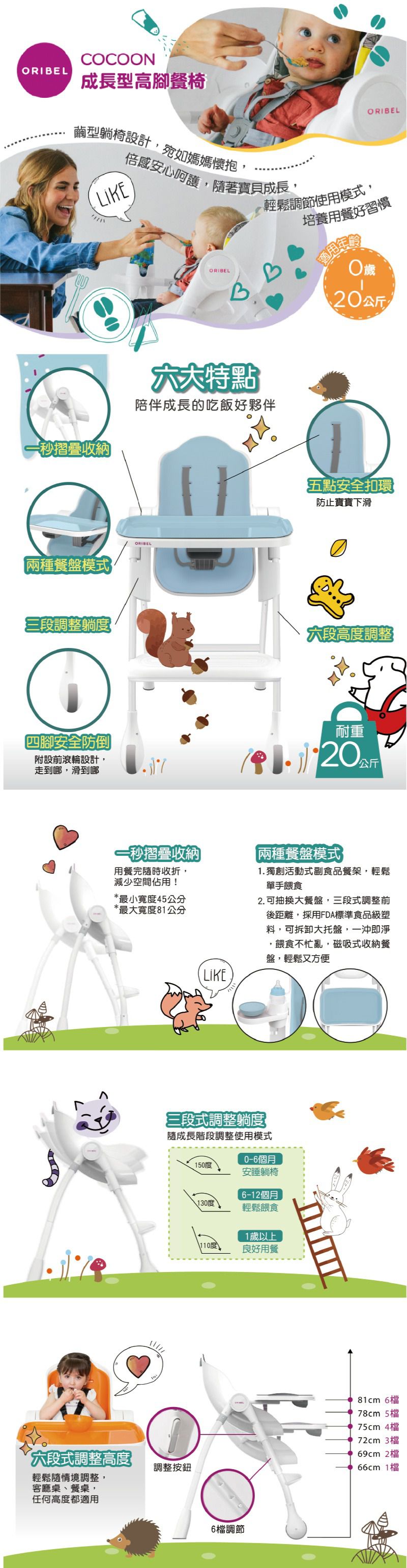 新加坡 Oribel - Cocoon經典款成長型多功能高腳餐椅-草莓糖粉