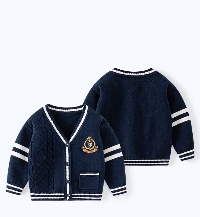 舒適圓領針織排釦外套-學院風-白色