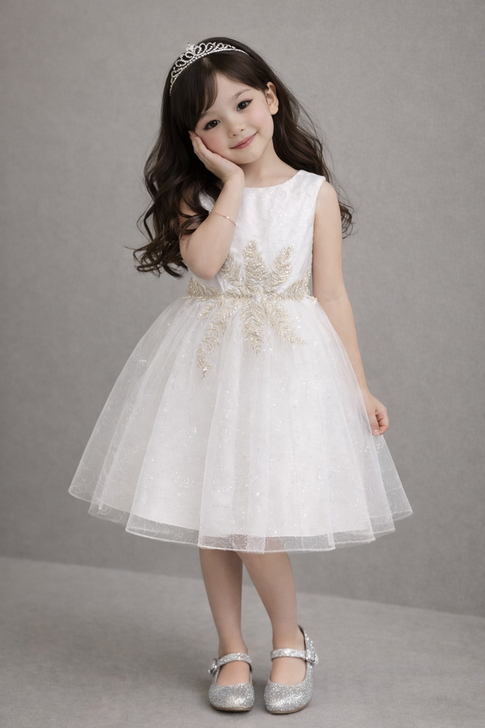 love, charlotte - 重手工婚紗銀絲線繡花蓬蓬白紗無袖小禮服 - 白色