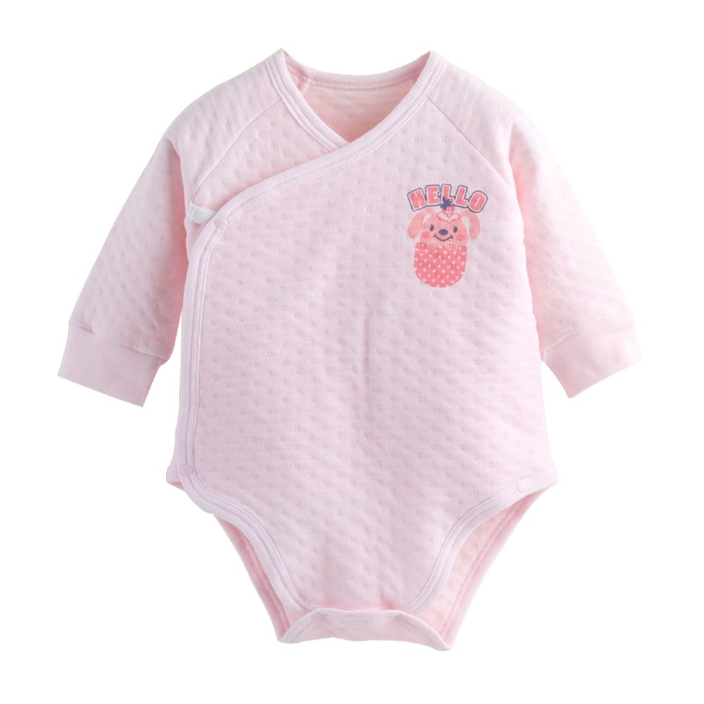 2件入-保暖空氣棉包屁衣-前斜開扣式-粉草莓+隨機一件