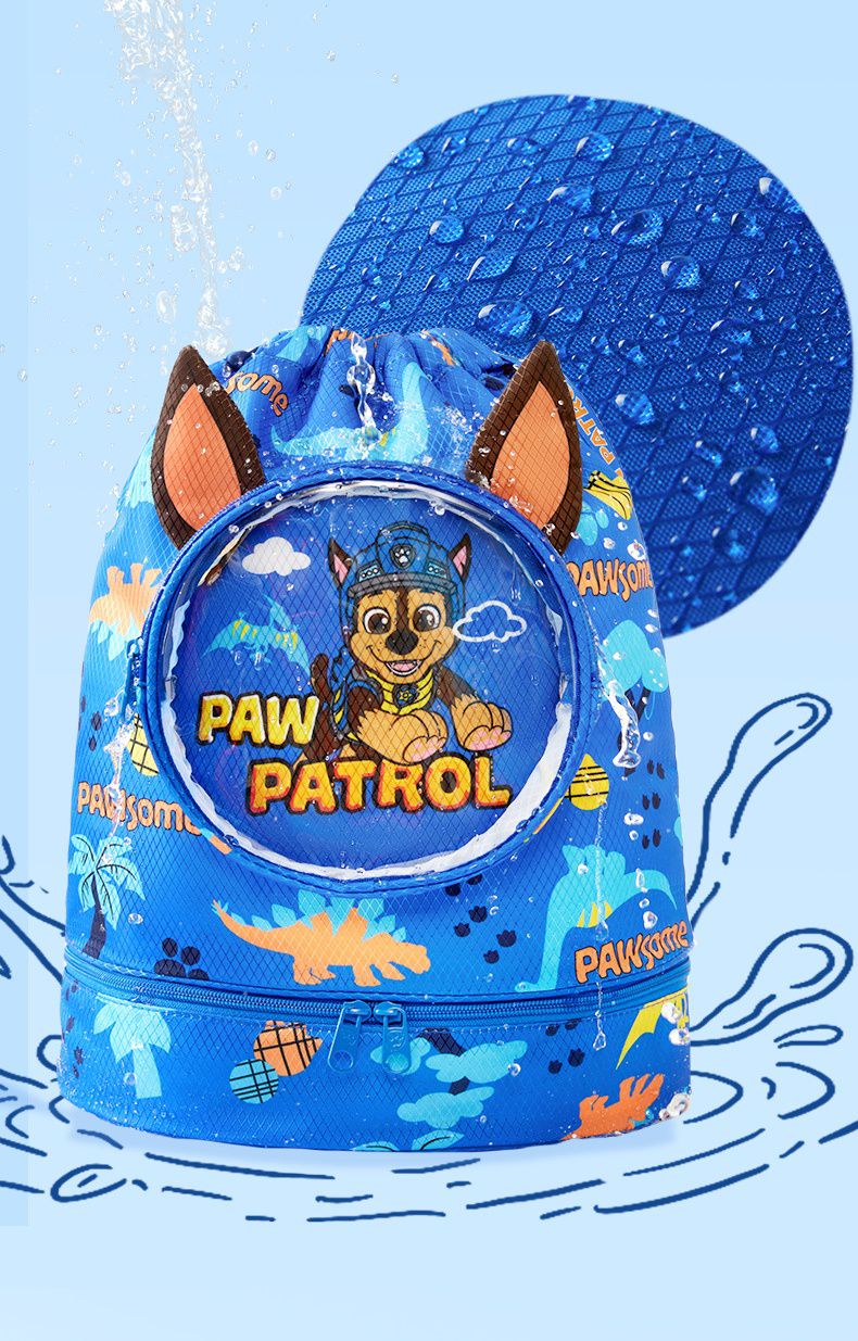 乾濕分離兒童游泳包-卡通人物阿奇+鯨魚-藍色 (27×14×40cm)