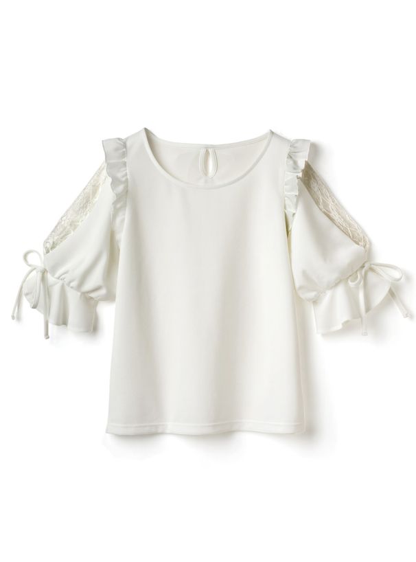 日本 GRL - 甜美蕾絲拼接短袖上衣-星塵藍