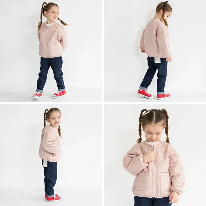 日本 BRANSHES - 甜美心型絎縫輕盈保暖無領外套(可機洗)-黑