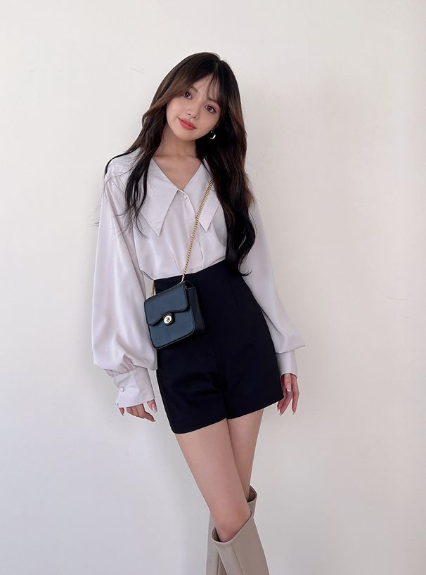 日本 GRL - 水手翻領澎澎長袖襯衫-天使白 (F)