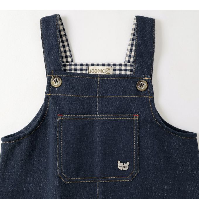日本 ZOOLAND - 胸前大口袋舒適好穿吊帶褲-格紋內襯-海軍藍