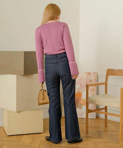 日本 Bou Jeloud - 丹寧修身美腿長褲-黑