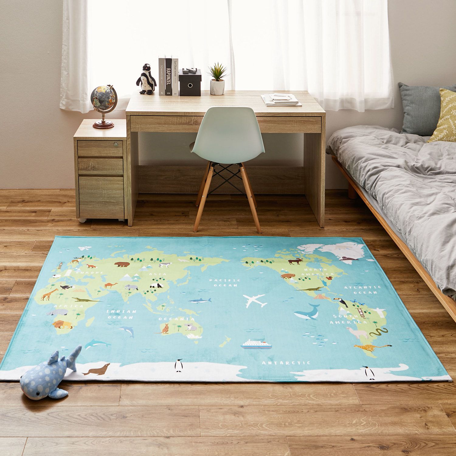 日本千趣會 - 邊學邊玩！可機洗細絨兒童地毯-水族館 (120×180cm)