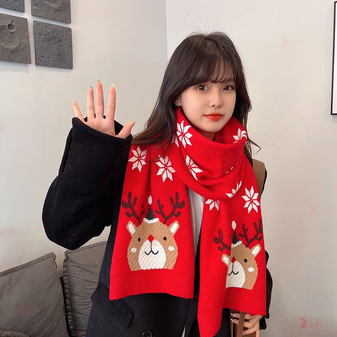 Love, Charlotte - 聖誕麋鹿針織毛線圍巾-親子款-紅色 (均碼 (180cm x 30cm ))