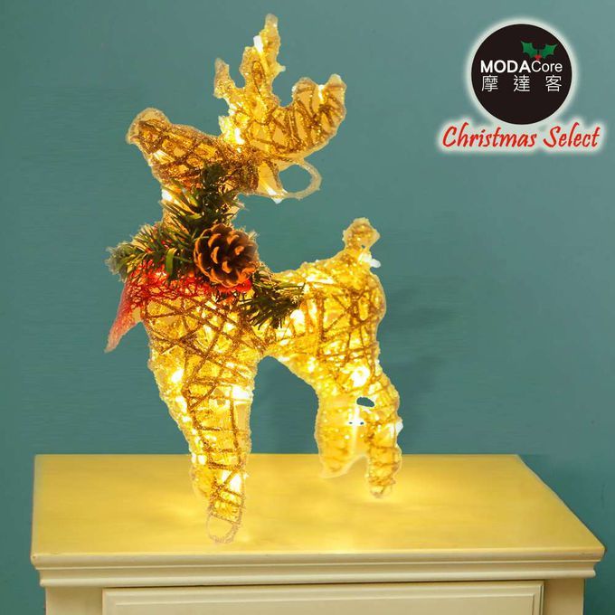 MODACore 摩達客 - 摩達客-70CM金色發光小鹿-鐵網麋鹿擺飾含LED60燈(暖白光)
