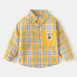 WELLKIDS - 純棉休閒長袖襯衫-書包小熊-黃格