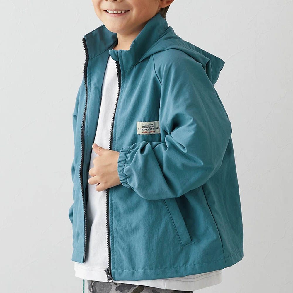 防潑水 網眼輕量風衣外套(帽可收)-藍綠