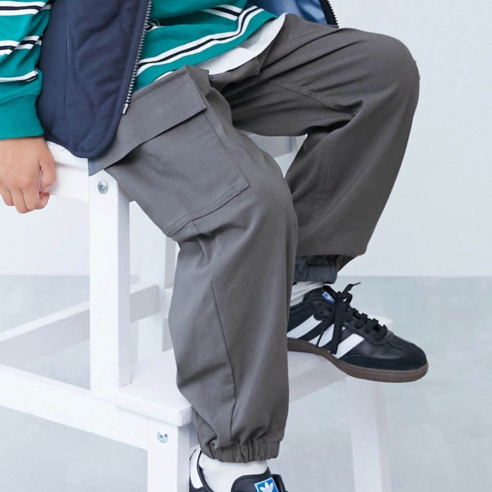彈性斜布紋縮口工裝長褲-炭灰