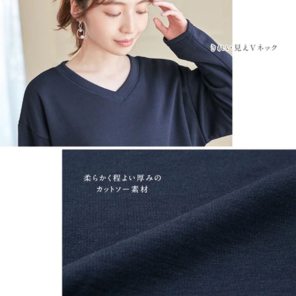 日本 BELLUNA - 蓄熱保暖V領長袖上衣-淺灰