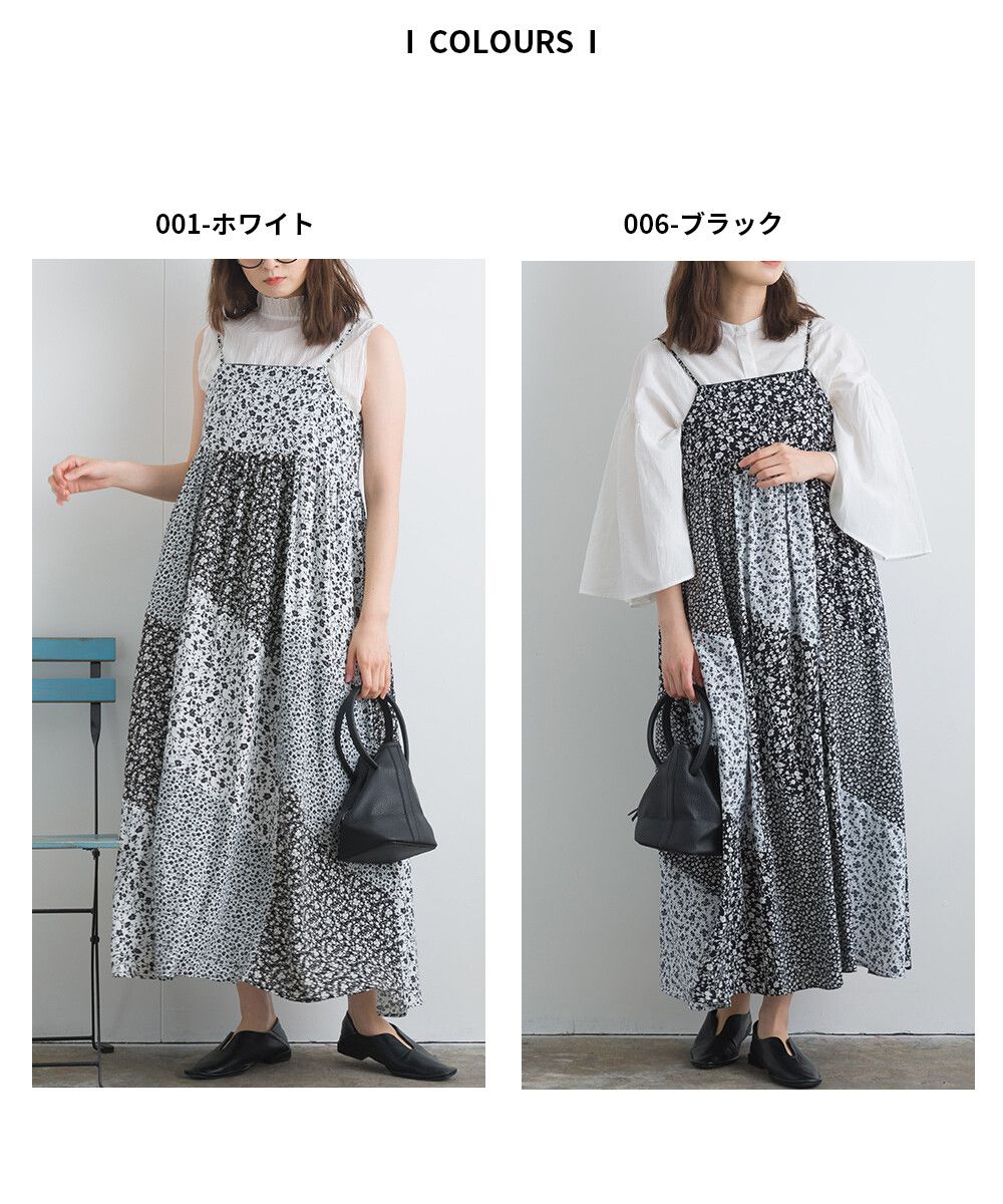 日本女裝代購 - 質感碎花拼接吊帶裙/洋裝-經典黑