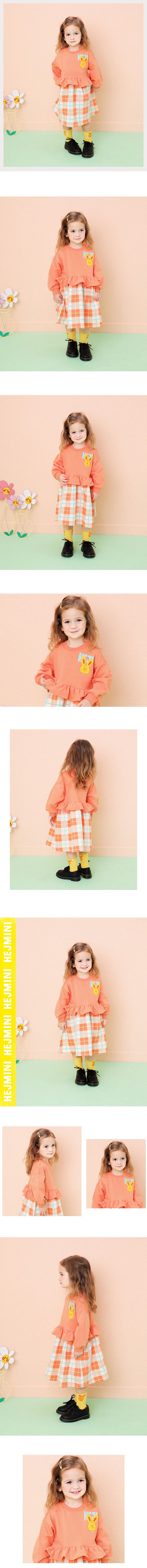 韓國 HEJMINI - 假兩件小黃兔格子洋裝