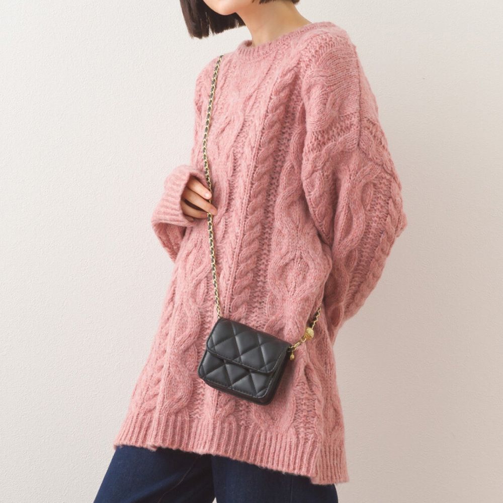 季節感麻花編蓬鬆感針織上衣-粉紅