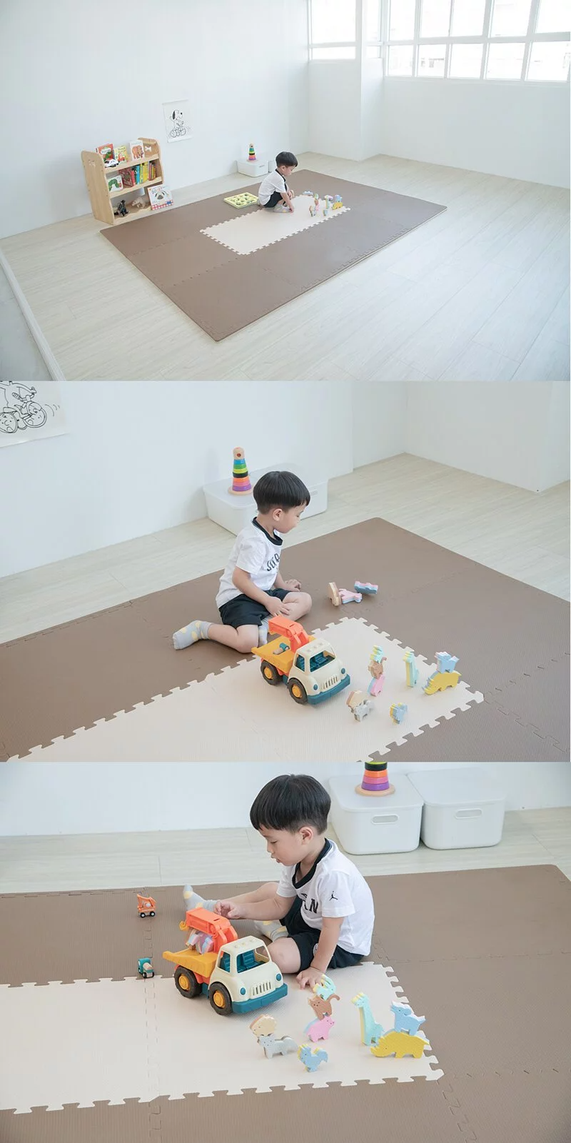 Pato.Pato - Hipopo方塊遊樂圍欄+雙色地墊安心組-可可&奶茶-圍欄6入(L型x4+I型x2)＋60x60x2cm地墊6片(附贈邊條x12)