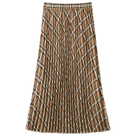 日本 BELLUNA - 學院氣質格紋百褶裙-卡其色系