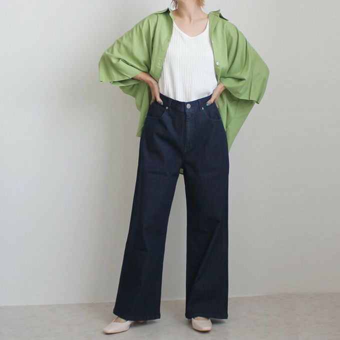 日本女裝代購 - Coolish 接觸涼感舒適快乾丹寧寬褲-靛藍