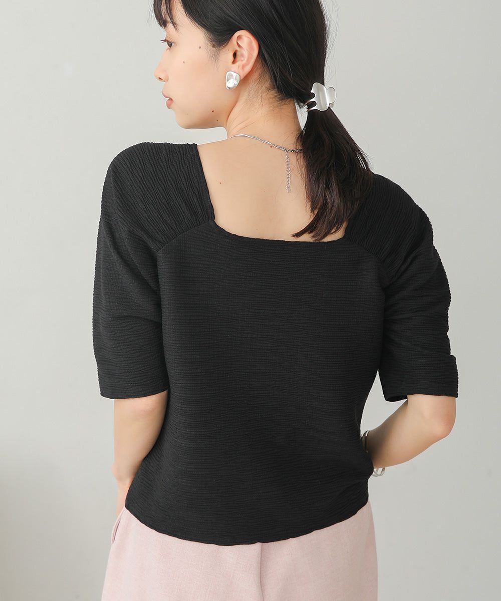 日本 Bab - 2WAY方領排扣五分袖上衣-米杏