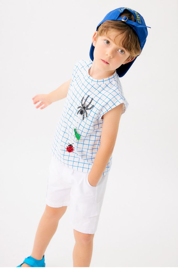 韓國 OZKIZ - 昆蟲裝飾格紋背心上衣-白