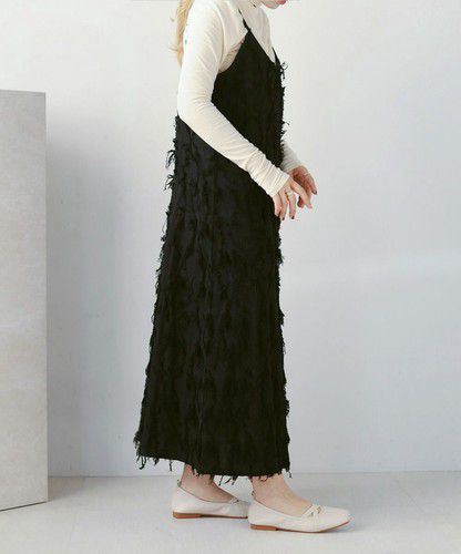 日本 Bou Jeloud - 破壞感抽鬚吊帶裙/洋裝-知性黑