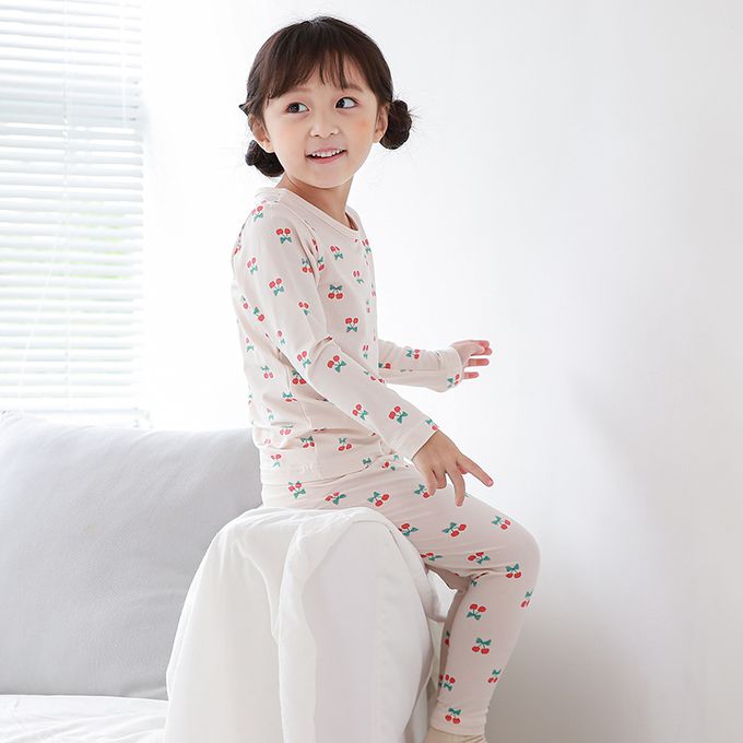 正韓 Cogibu - 極舒適無螢光劑幼兒/兒童 AERO WARM 有機發熱衣睡衣/家居服套裝組-紅櫻桃